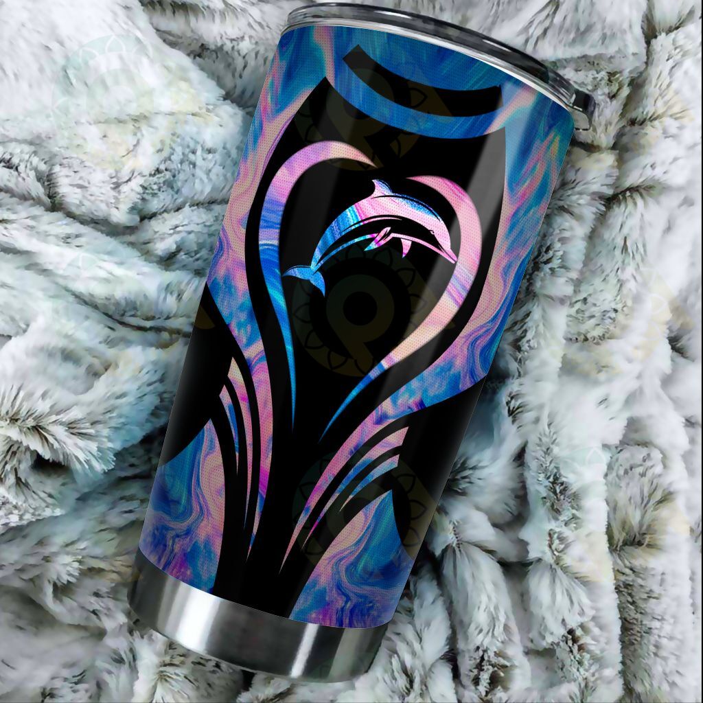 Dolphin – Stainless Steel Tumbler Travel Customize Name, Text, Number, Image Metal Abstract Id1-B