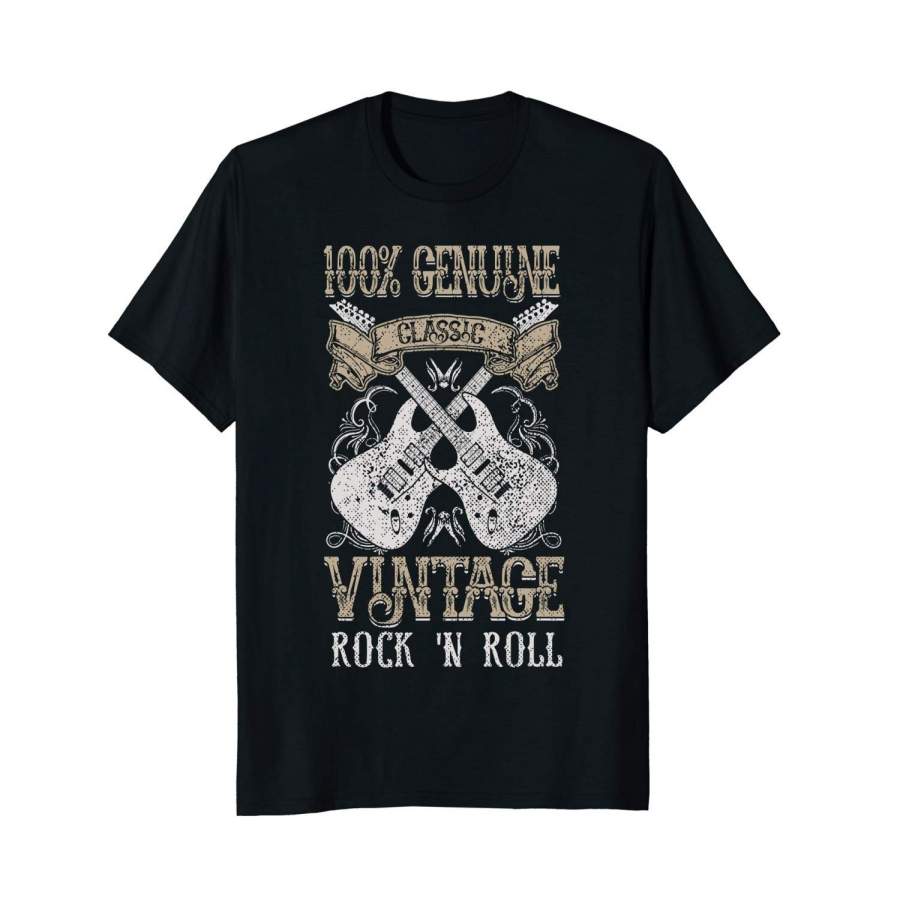 Classic Vintage Rock T Shirt Rock N Roll Guitar Distressed Men’S Cotton T-Shirt