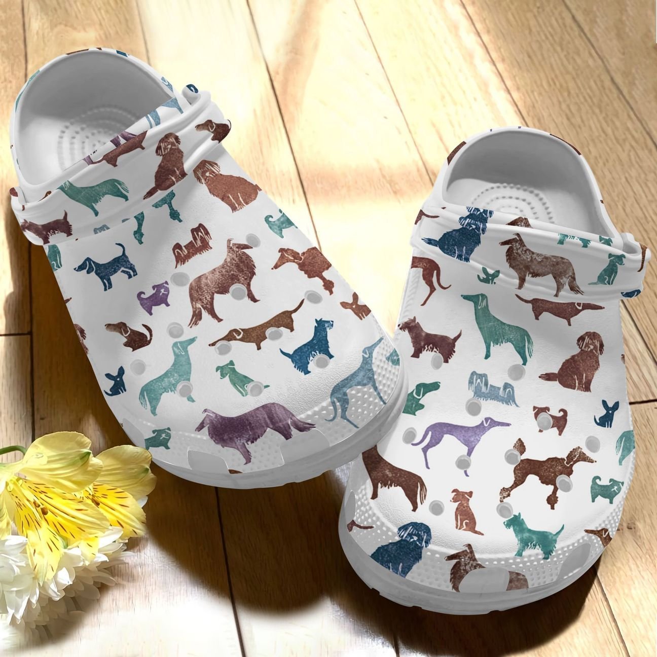 Dog Personalize Clog, Custom Name, Text, Fashion Style For Women, Men, Kid, Print 3D Whitesole Dog Patttern