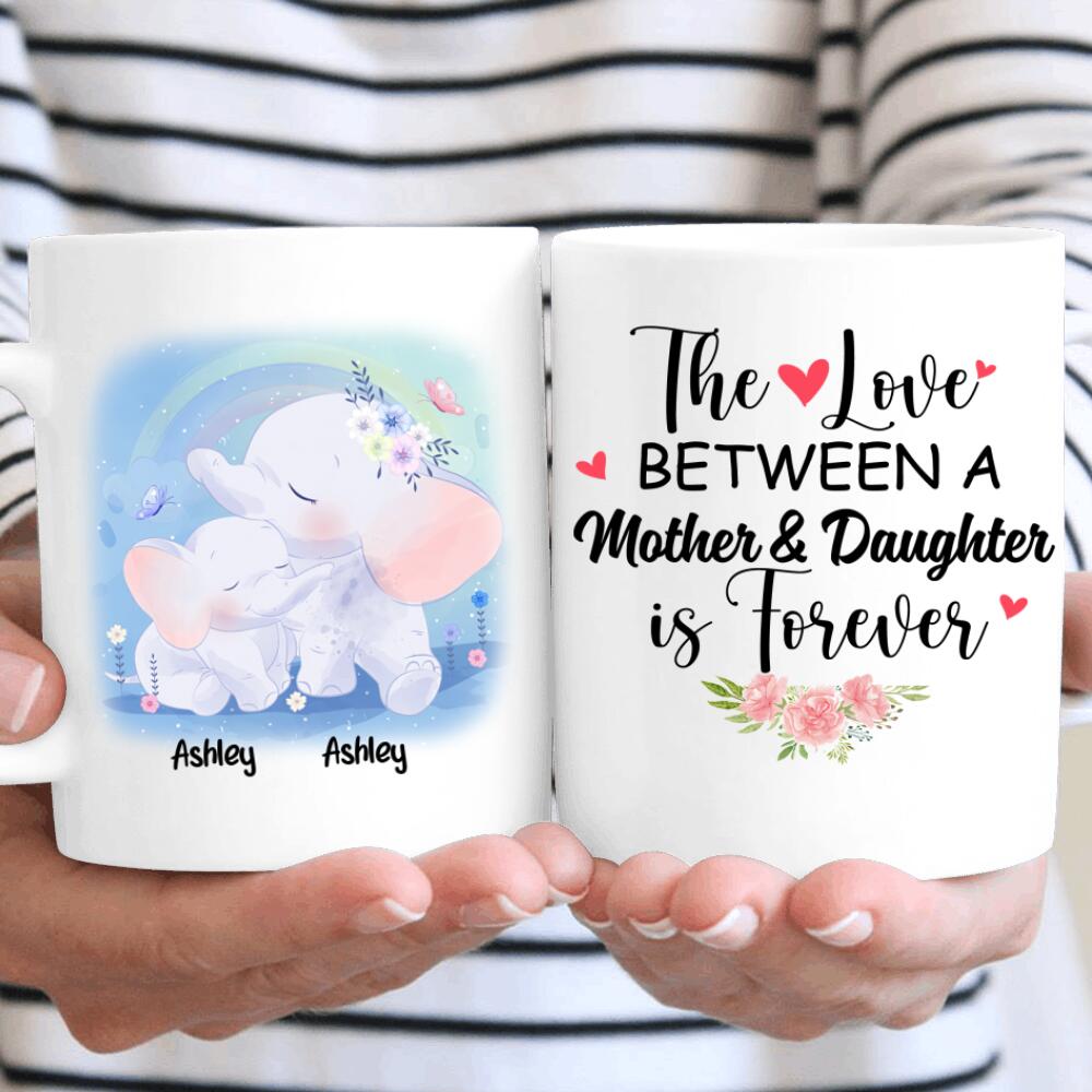 Mother’s Day 2021 Elephant Mama And Baby Love Between A Mother And Daughter First Mother Day Family Cute Custom Children’s Name Personalized Mug Gift For Mom