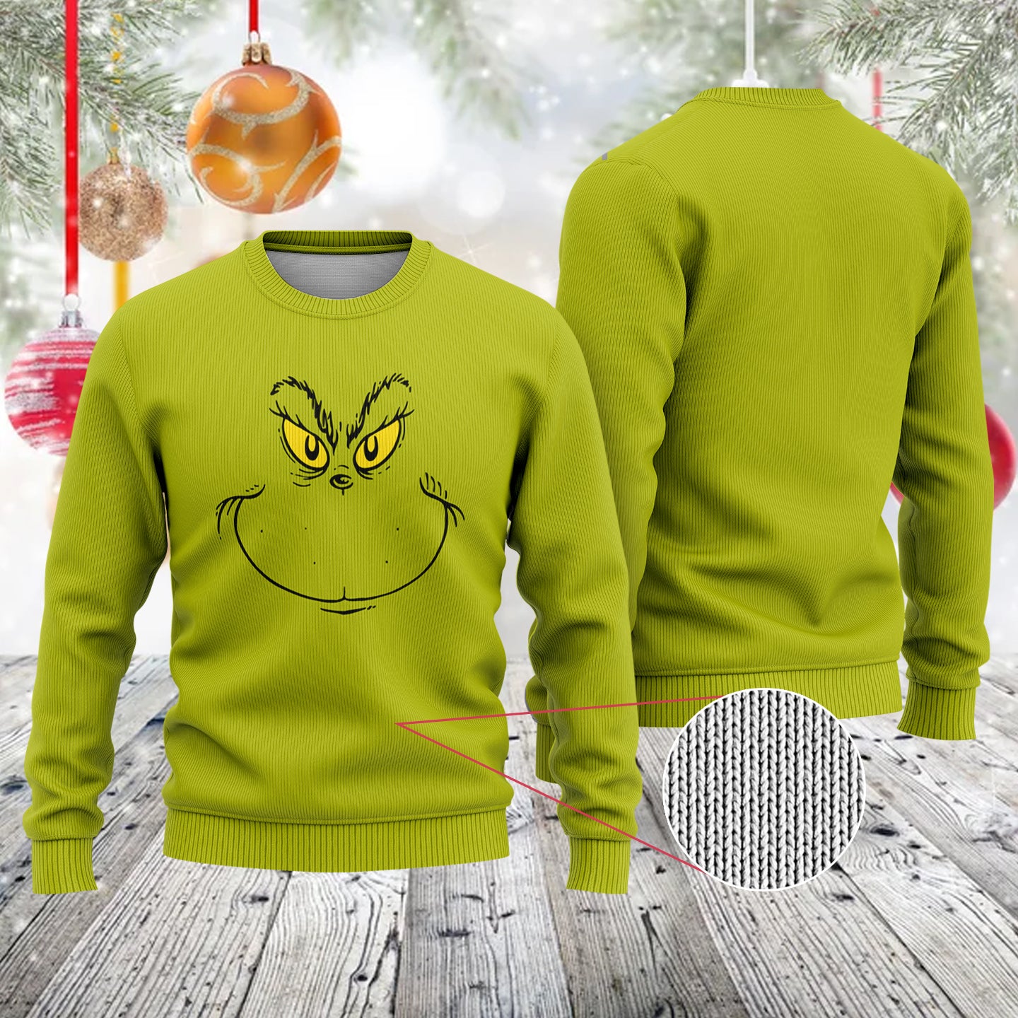 Funny Grinch Face Green Merry Christmas Winter Ugly Sweater Unisex Shirt Gifts Men Women For Grandpa Birthday