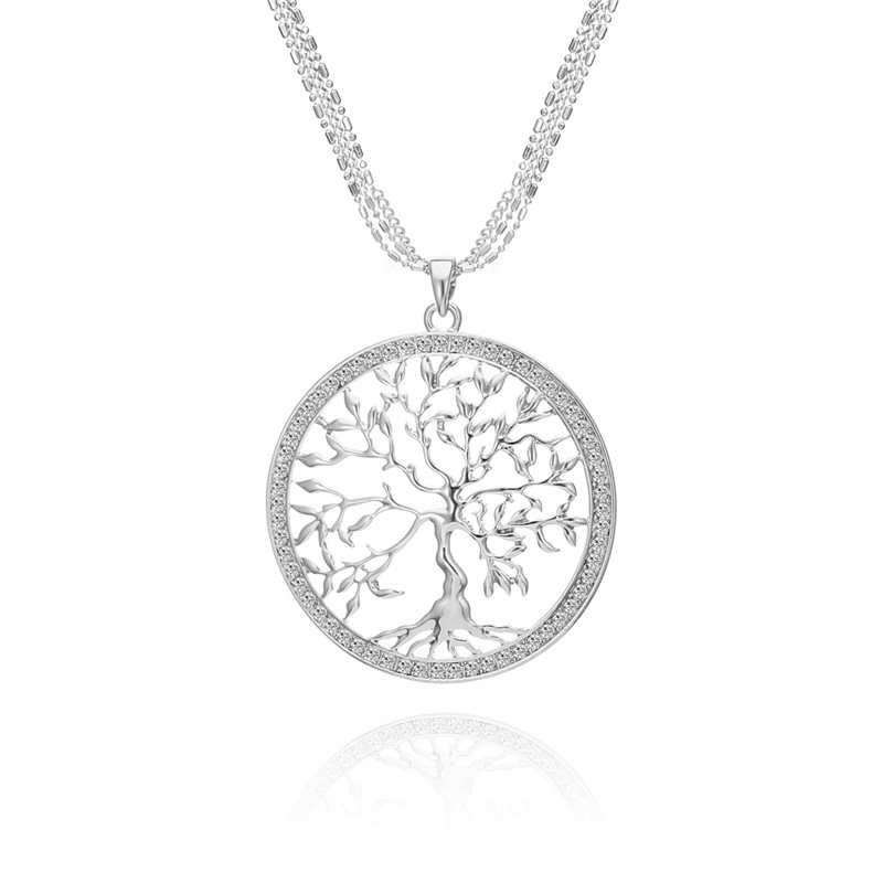 Tree of life Crystal Big Pendant Necklace Women Gold Silver Color Long Sweater Chains Necklace Fashion Jewelry Gifts 2019 New alx