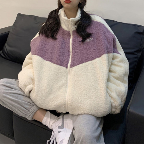 Autumn Winter New Korean Loose Sweatshirt Women’s Jacket Stand Collar Thick Insulated Imitation Lamb Wool Zipper Cardigan alx