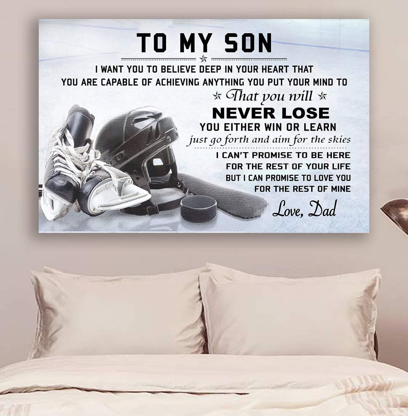 Poster for Room Aesthetic -Command Strips Wall Decor – Cv746 Lh Hockey Poster – Dad to Son – Never Lose