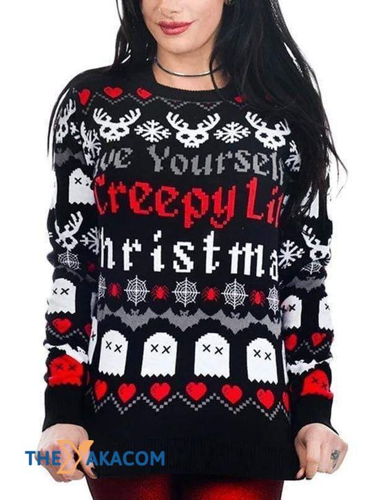 Merry Xmas Women’S Creepy Lil Love Yourself Special Pattern Christmas Sweater