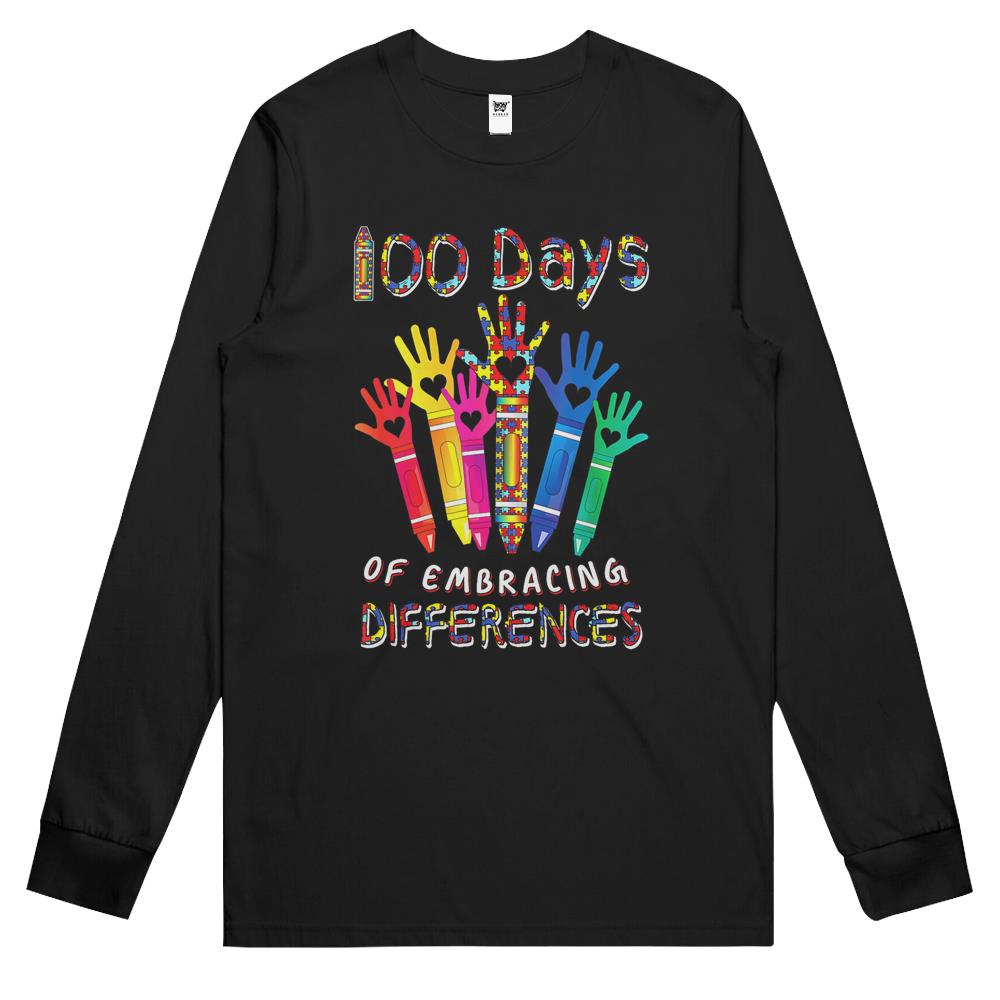 Autism Awareness Embrace Differences 100 Days Of School Iep Long Sleeve T Shirts