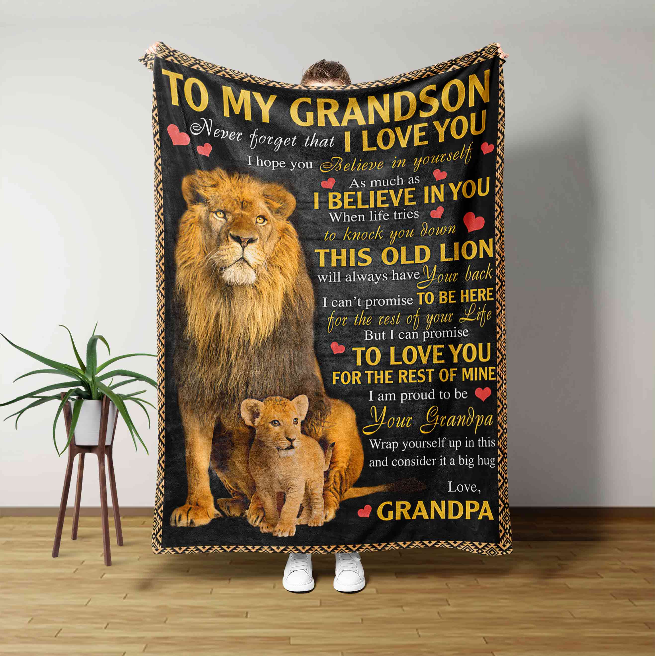 To My Grandson Blanket, Blanket For Gift, Family Blanket, Lion Blanket