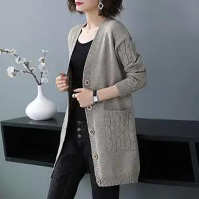 2022 Autumn Winter New Fashion Mid Length Women Knitted Cardigan Casual Loose Large Female Sweater Coat alx