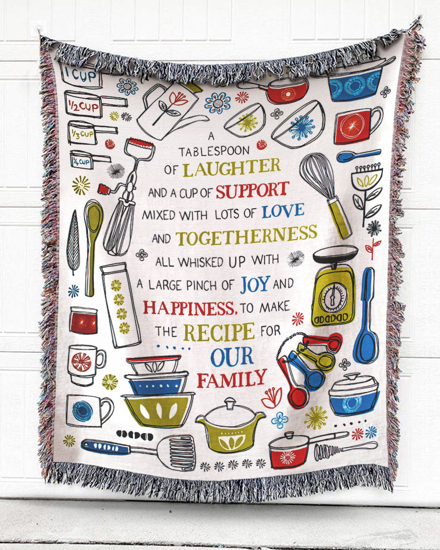 Woven Throw For Family Anniversary Gift, The Recipe For Family, Cotton Blanket