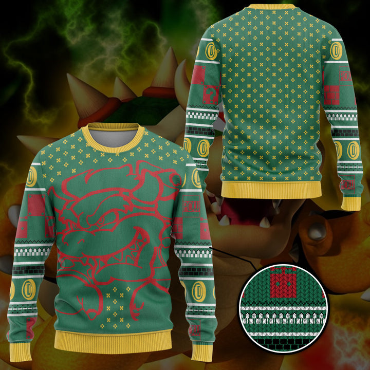 Waybackapparel Super Mario Bowser Knitted Christmas Ugly Custom 3D Sweater