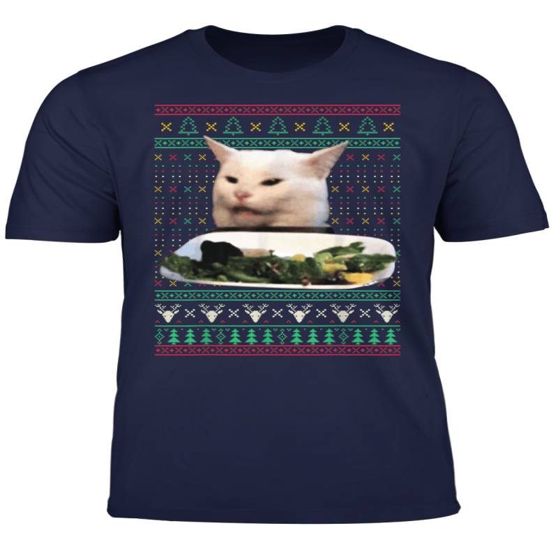 Woman Yelling At A Cat Ugly Christmas Sweater Meme Costume T Shirt