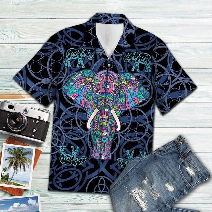 Beach Shirt Felacia [Hawaii Shirt] Elephant Blue Mandala Vikings Tropical -Zh6115