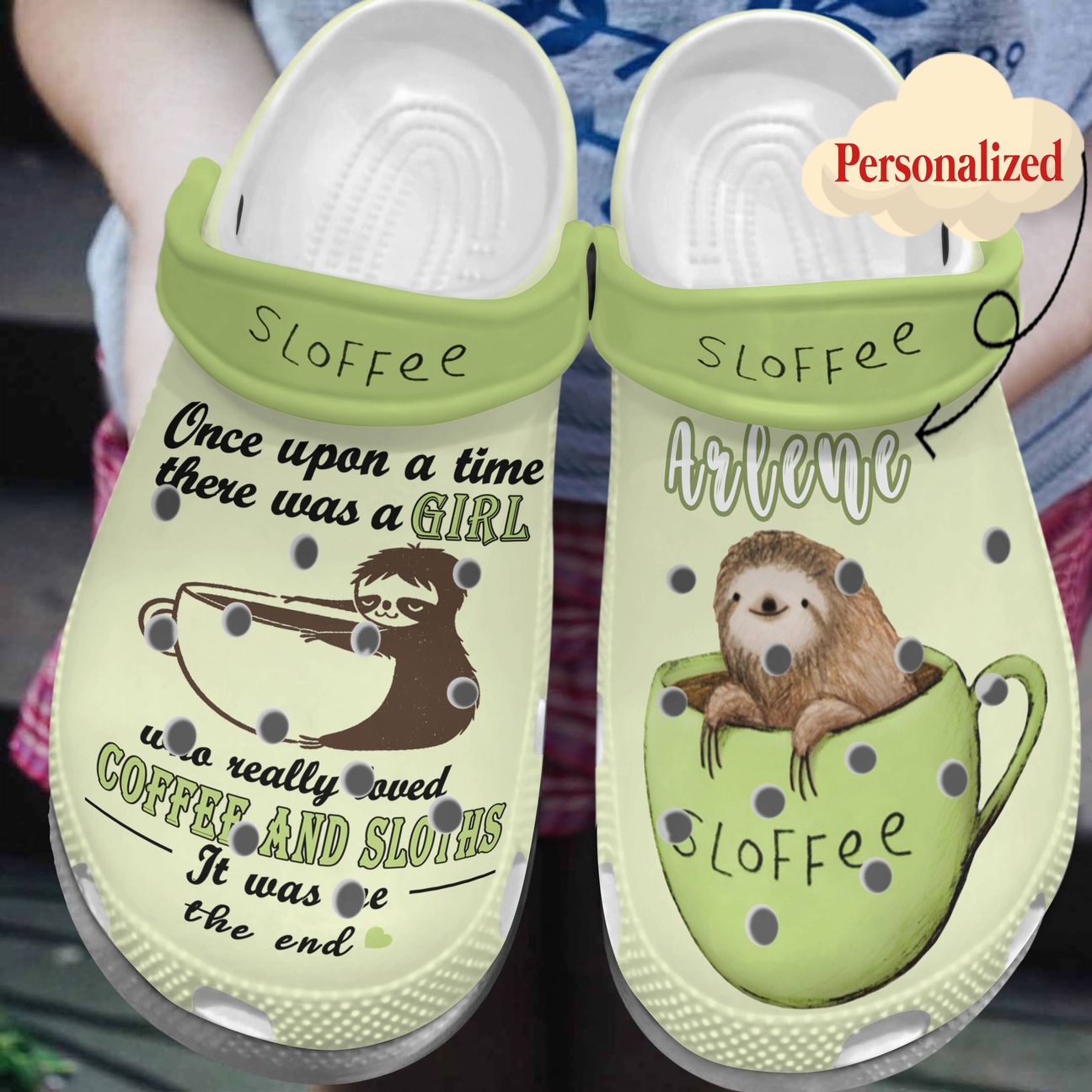 Sloffee Personalized Clog, Custom Name, Text, Color, Number Fashion Style For Women, Men, Kid, Print 3D Coffee And Sloths