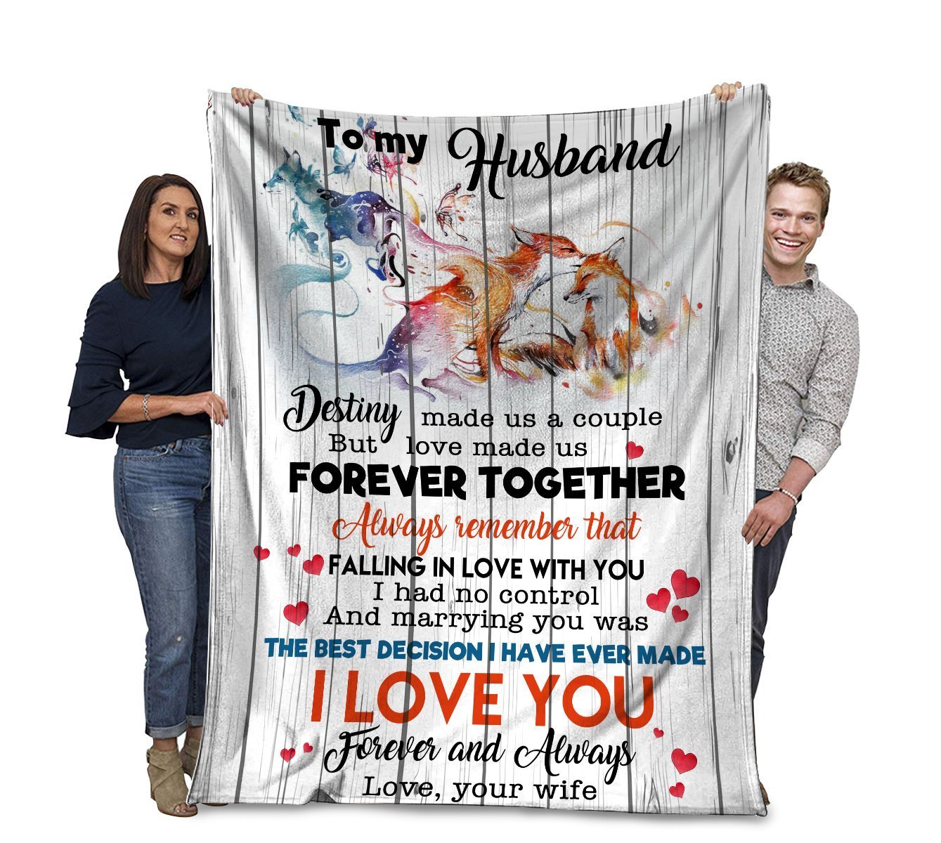 Wife To Husband Destiny Made Us A Couple Custom Name Text Personalized Fleece Blanket Print 3D