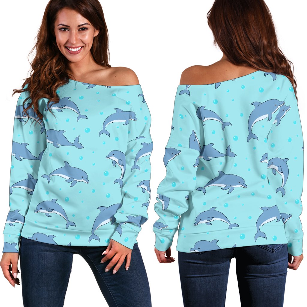 Dolphin Baby Cute Print Pattern Off Shoulder Sweatshirt