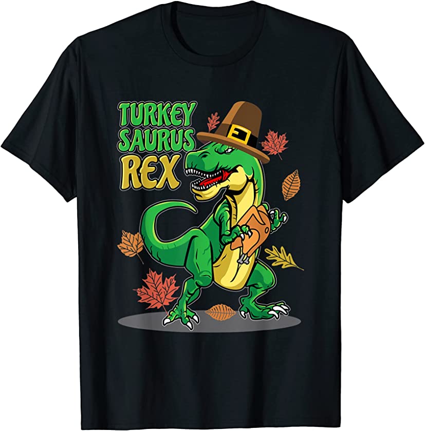 Thanksgiving Day Turkey Saurus Rex T-rex Dinosaur Boys Kids T-Shirt