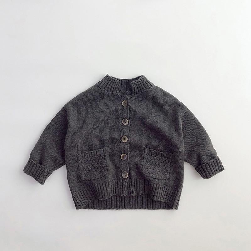 2022 Autumn New Children Retro Knitted Cardigan Wool Sweater Girl Baby Soft Pocket Long Sleeve Tops Kid Boy Fashion Solid Jacket alx