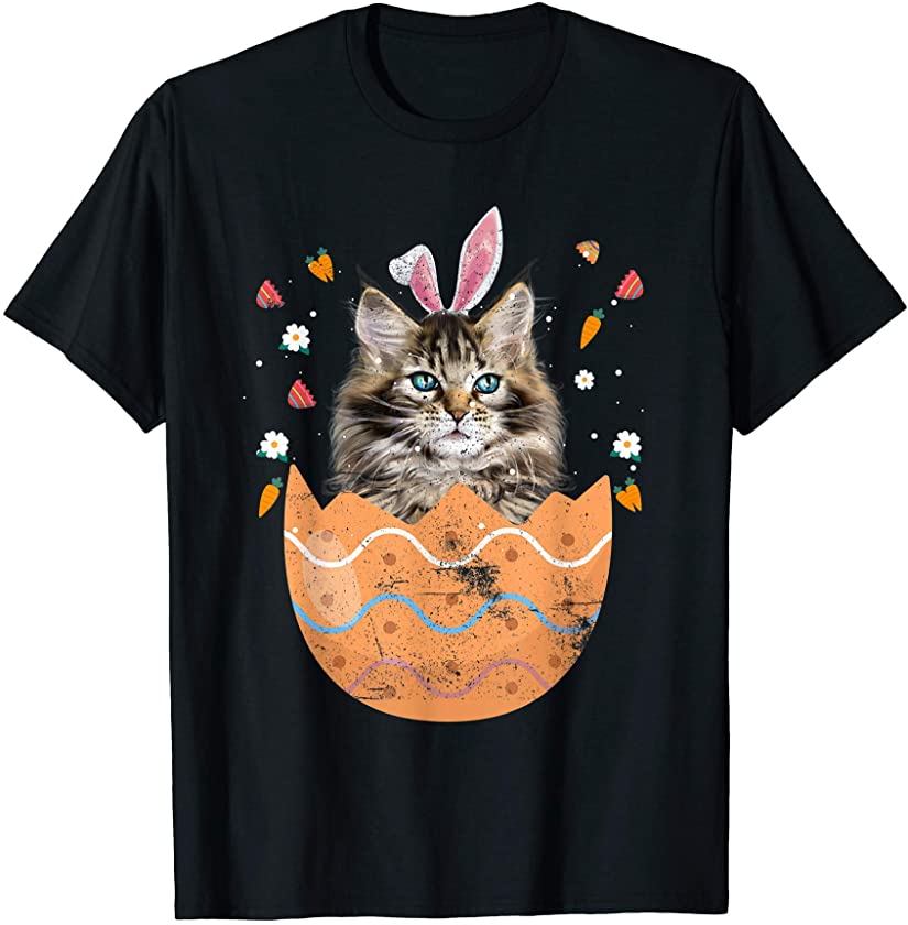 Maincoon Cat Easter Day Bunny Eggs Costume Girl Kids T-Shirt