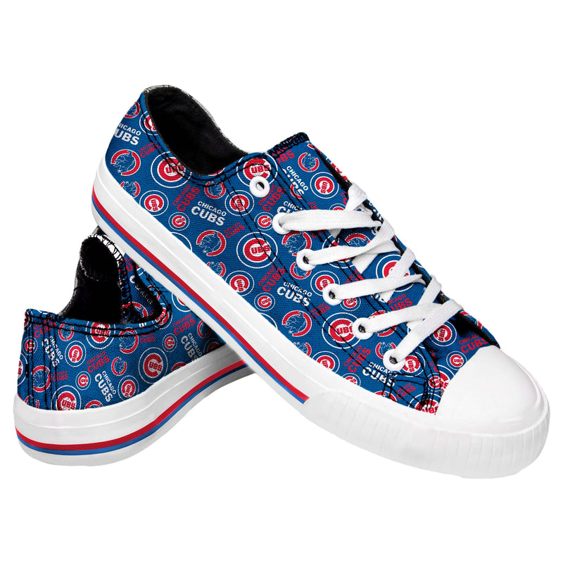 Chicago Cubs MLB Womens Low Top Repeat Print Canvas Shoes