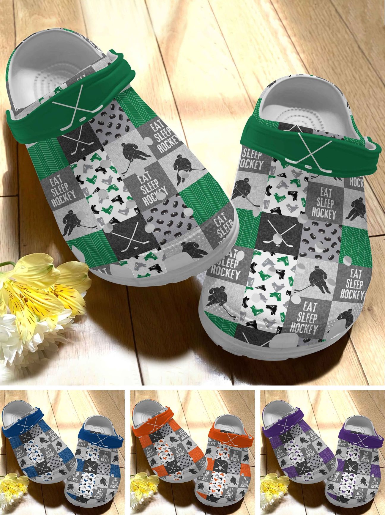 Hockey Personalize Clog, Custom Name, Text, Fashion Style For Women, Men, Kid, Print 3D Eat Sleep Hockey