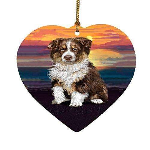 Australian Shepherd Brown Puppy Dog Heart Christmas Ornament