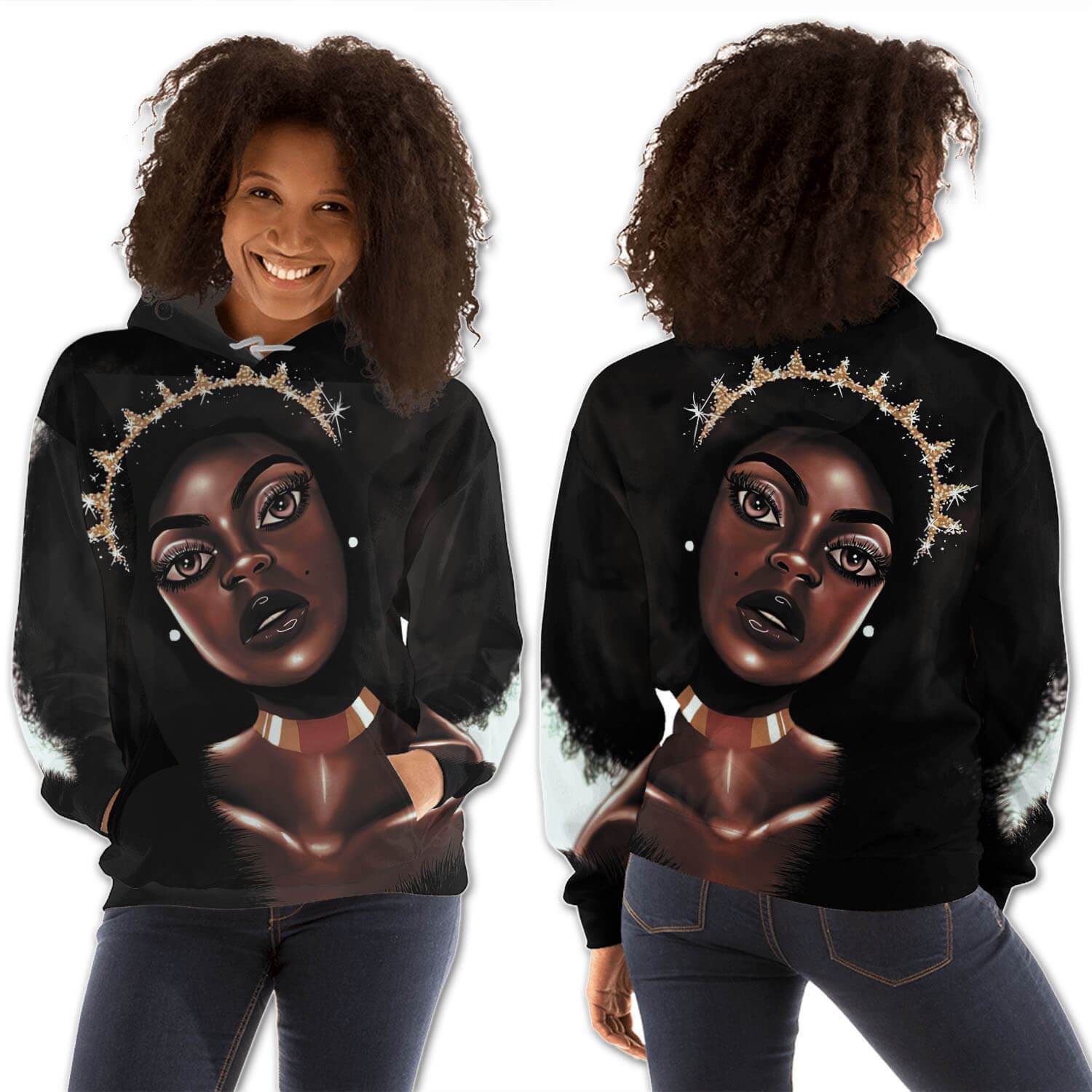 African American Hoodies Pretty Afro American Woman All Over Print Womens Hooded Sweatshirt African American Apparel BPS46419