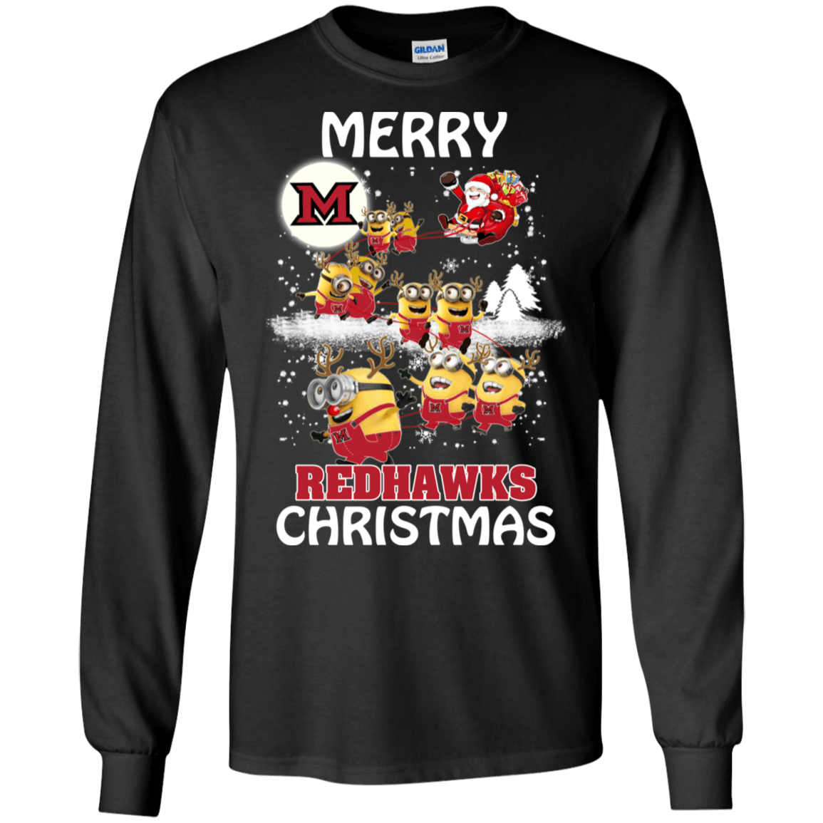 Buy Miami Redhawks Ugly Christmas Sweaters Minions Santa Claus Merry Christmas Ls Cotton T-Shirt