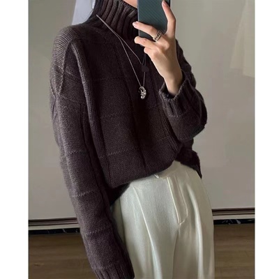 Winter 100% Pure Wool Turtleneck Ladies Pullover Sweater Casual Loose Long-sleeved Knitted New Coat Cashmere Sweater Home Style alx