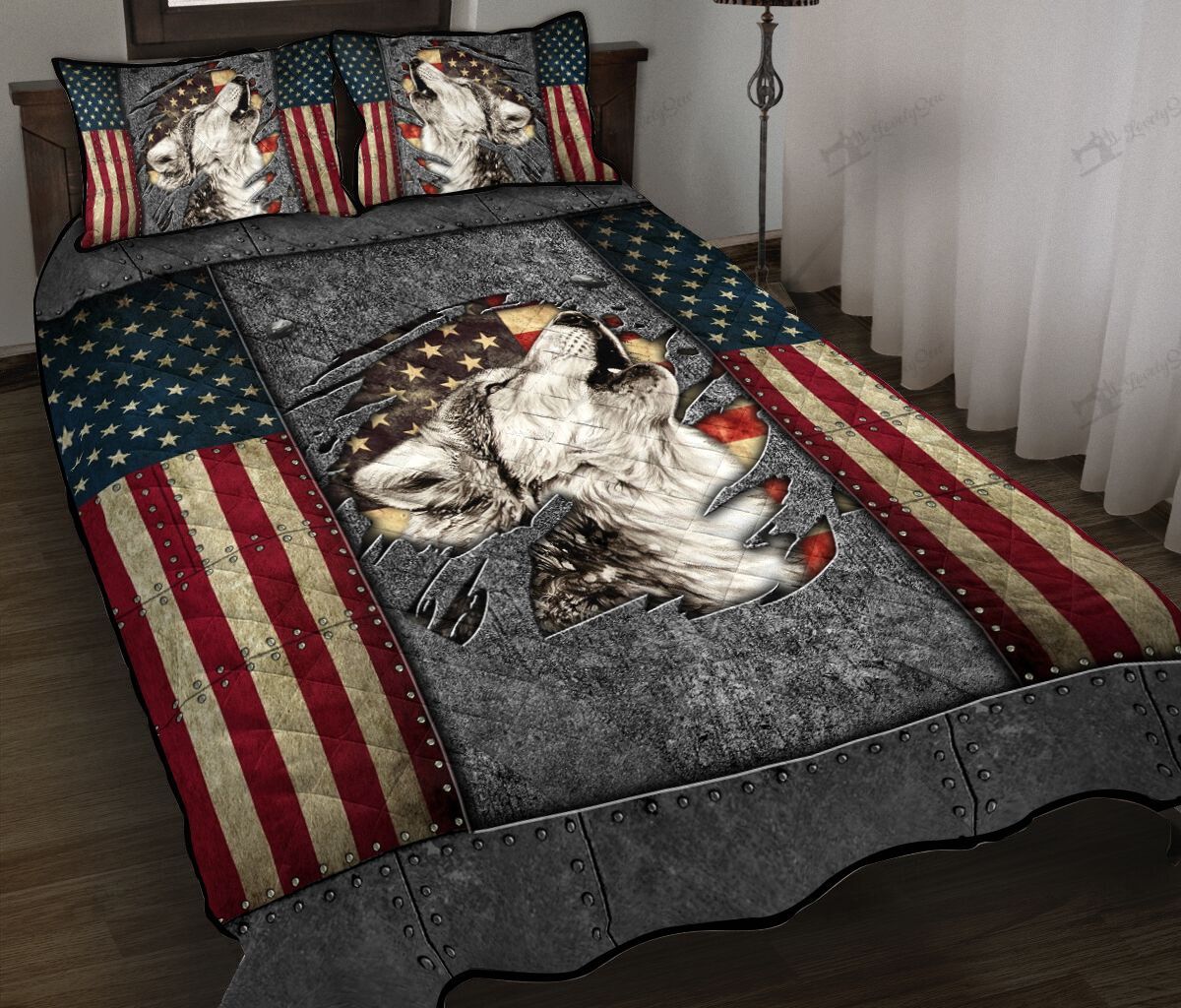 Wolf American Flag Quilt Bed Set & Quilt Blanket BIE21040605-BIQ21040605