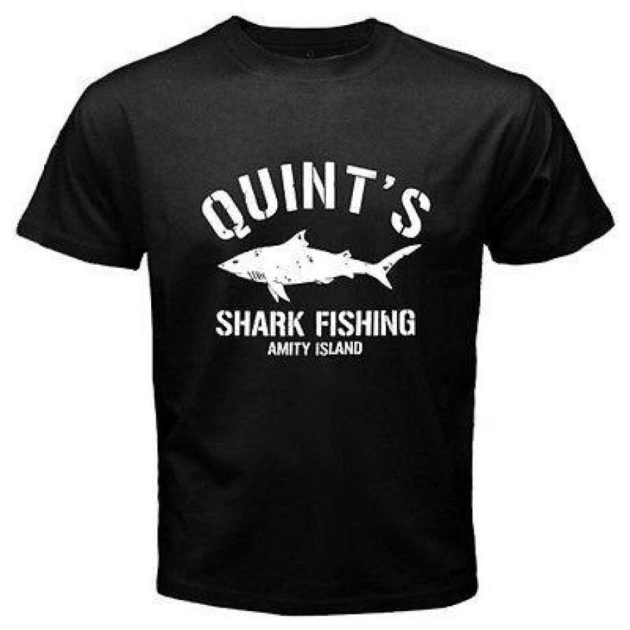 Quint’’S Shark Fishing Jaws Great White Deep Sea Black T Shirt Men