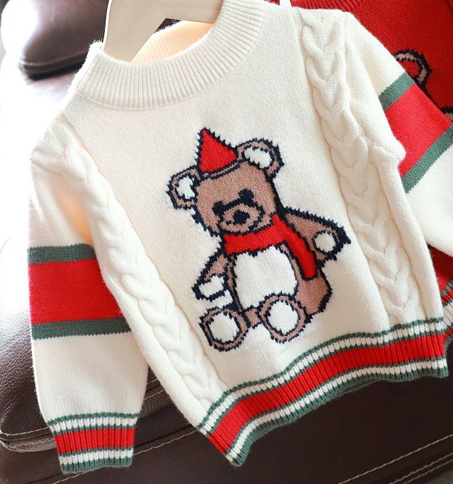 2022 Autumn Girls Boys Cute Cartoon Bear Sweaters Baby Kids Children Knitting Sweaters Three Colors alx