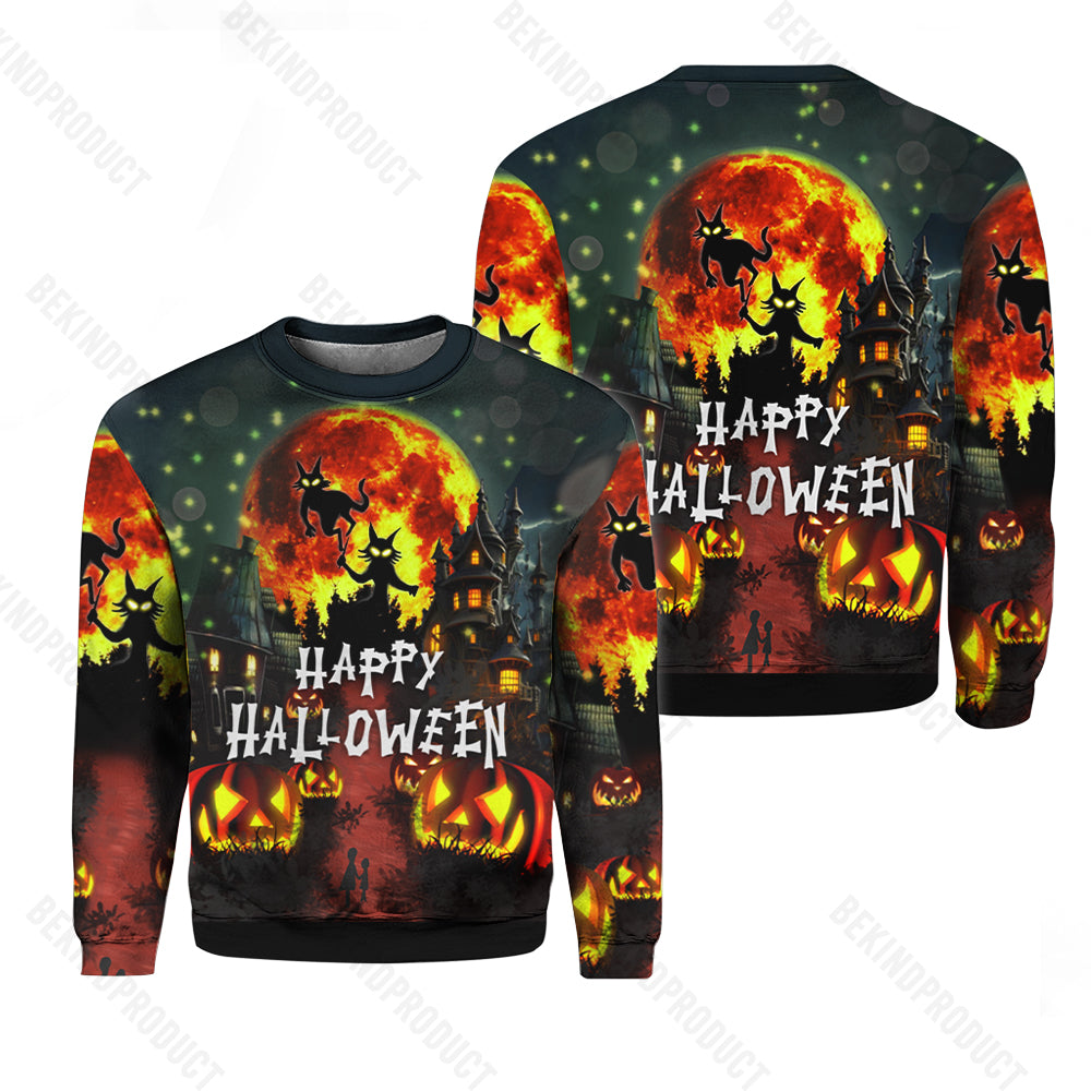 Funny Black Cat Halloween Crewneck Sweatshirt All Over Print Sweatshirt For Women Sweatshirt For Men Swn1169