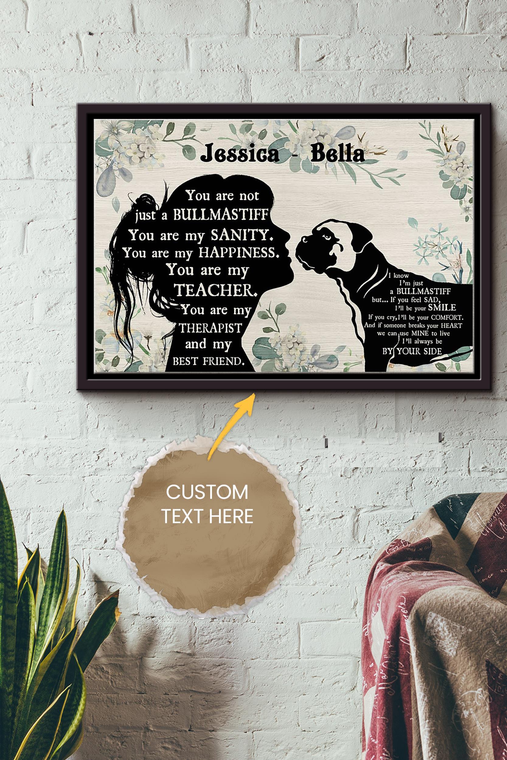 Bulldog Girl Therapist Best Friend Personalized Poster – Animal Wall Art – Gift For Dog Lover Dog Foster Puppy Fan Framed Matte Canvas