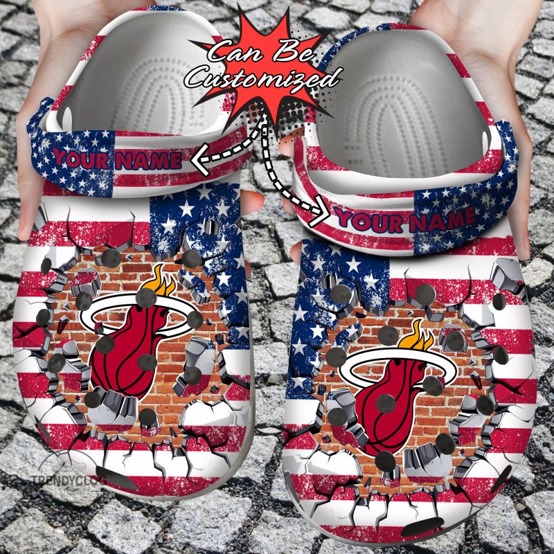 Basketball Personalized MHeat American Flag Breaking Wall Clog Shoes