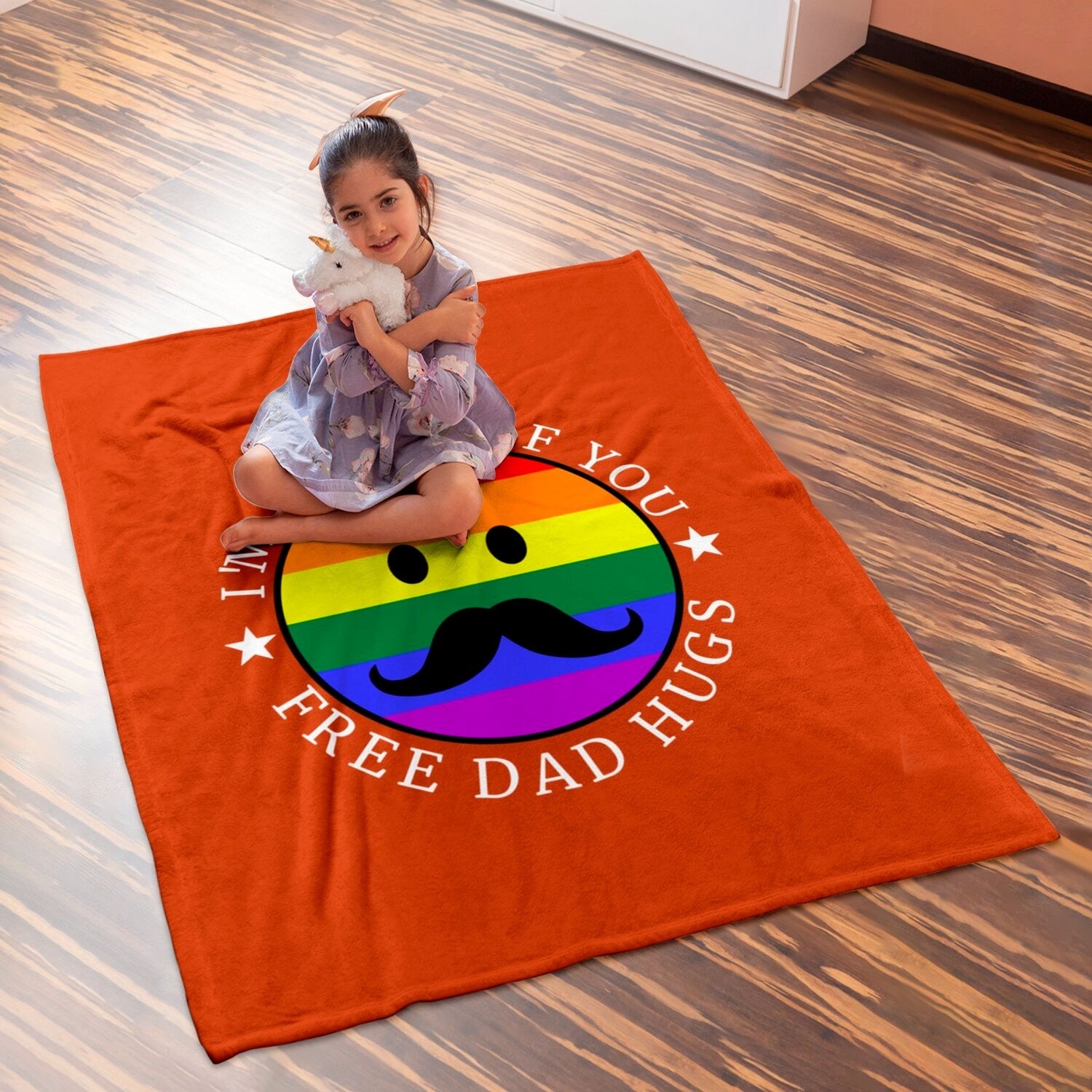 Pride Blankets For Dad Gay, Gift For Gay Friend, Couple Gay Gift, Free Dad Hugs Blanket For Lgbtq Pride Month