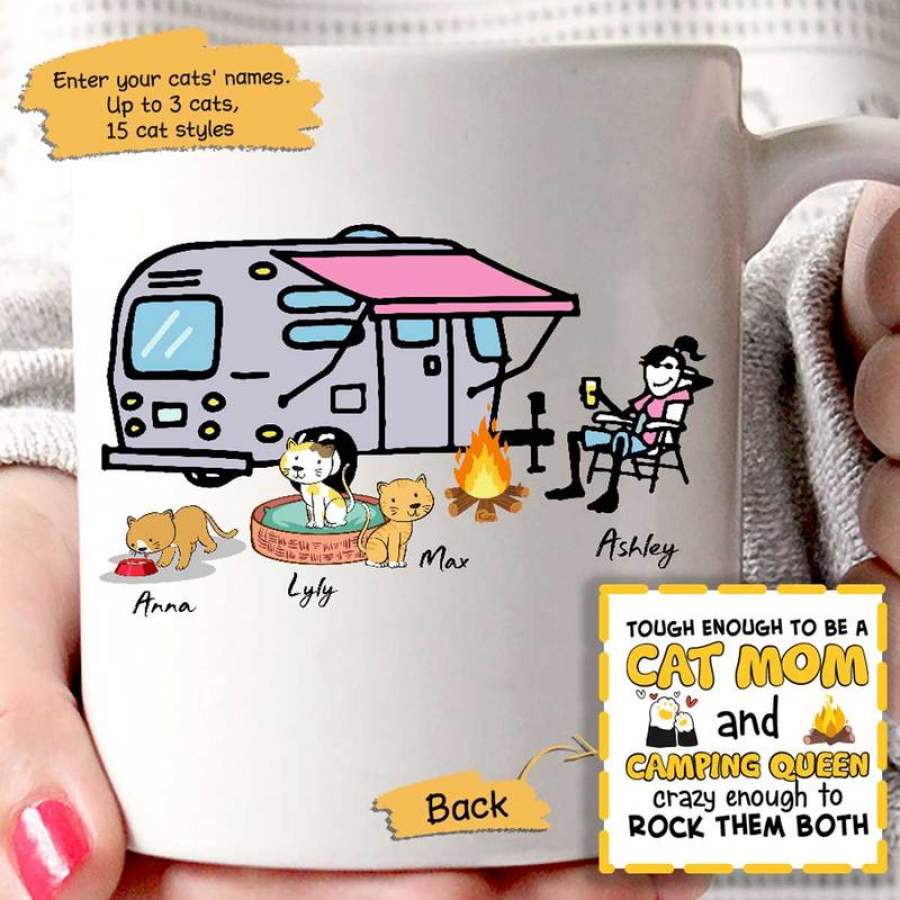 Tough Enough To Be A Cat Mom And Camping Queen Personalized Mug