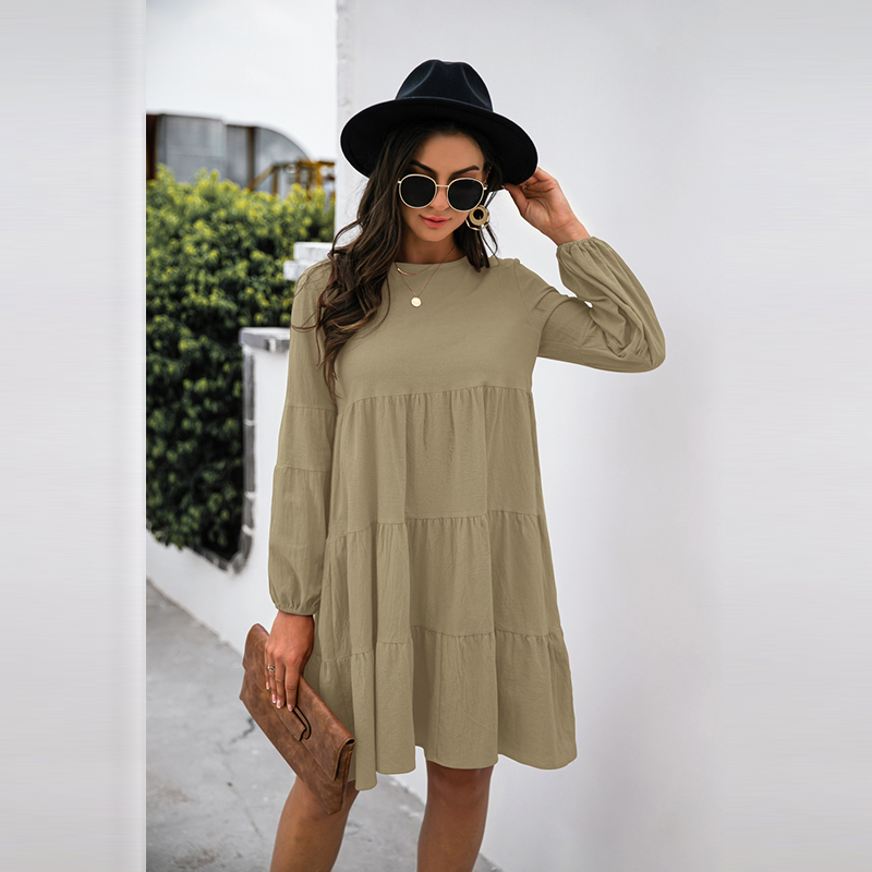 2021 Cotton Line Dress Women Long Lantern Sleeves Loose Casual Autumn Winter Midi Dress Plus Size alx