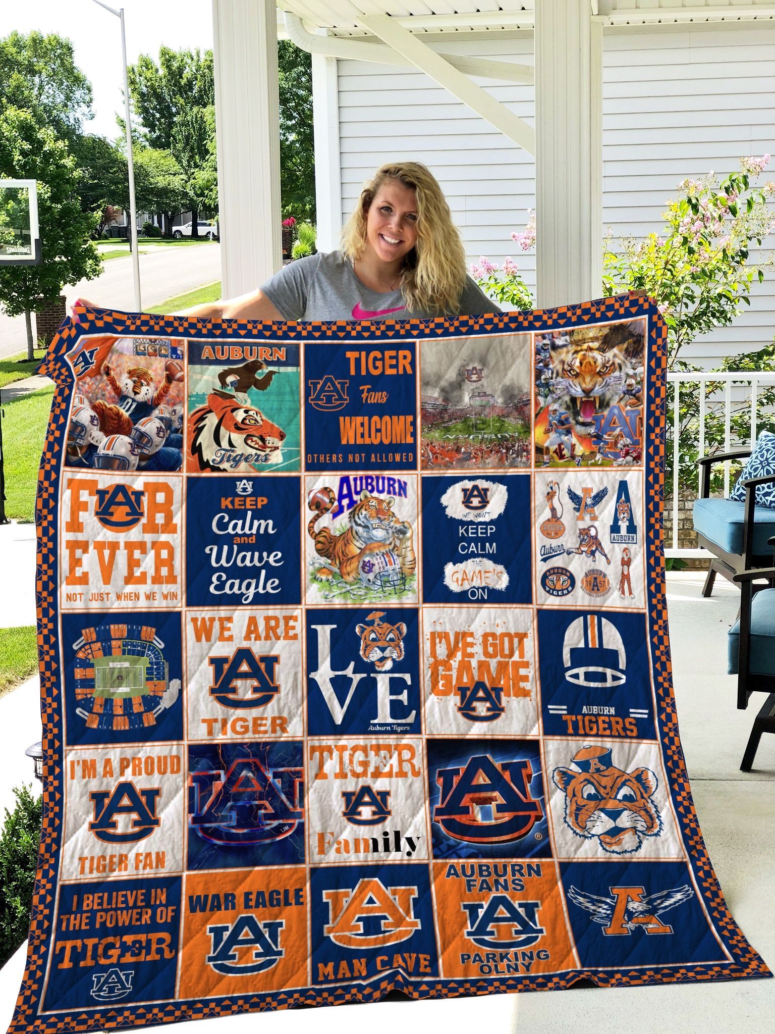 Auburn Tigers Football Quilt Blanket Fan Made