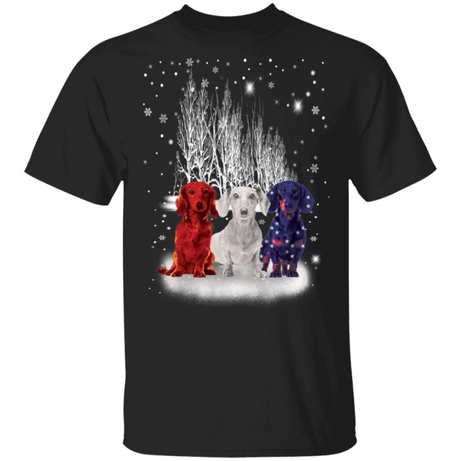 Three Dachshund American Flag Shirt Snowflake Ugly Christmas For Patriot Weiner Dog Gifts