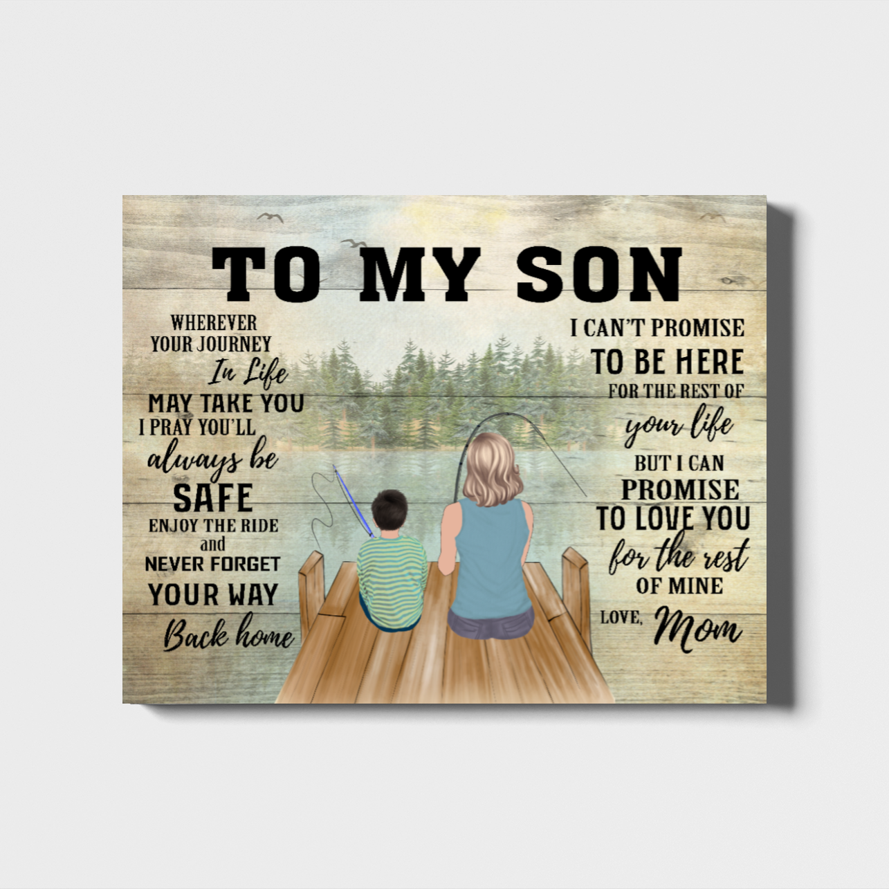 [Personalized Name] Mom To Son Landscape Canvas Gift For Mother’S Day Home Decor Family’S Gift Gift For Fishing Lovers