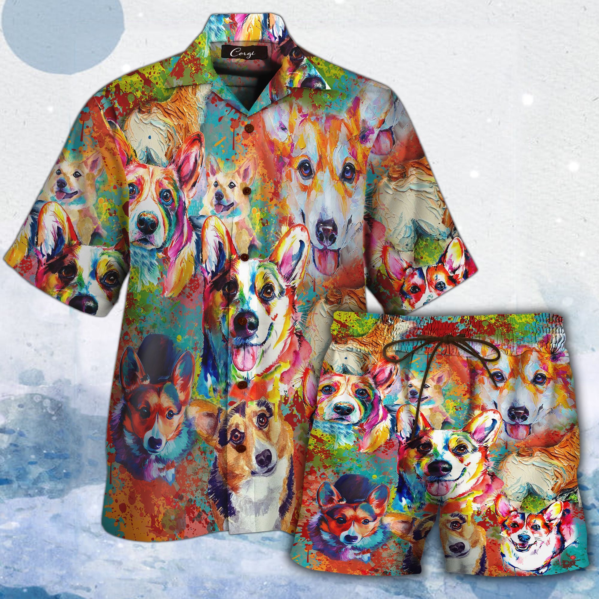 Corgi Colorfull All Over Printed Hawaii Shirt And Short Ha9509