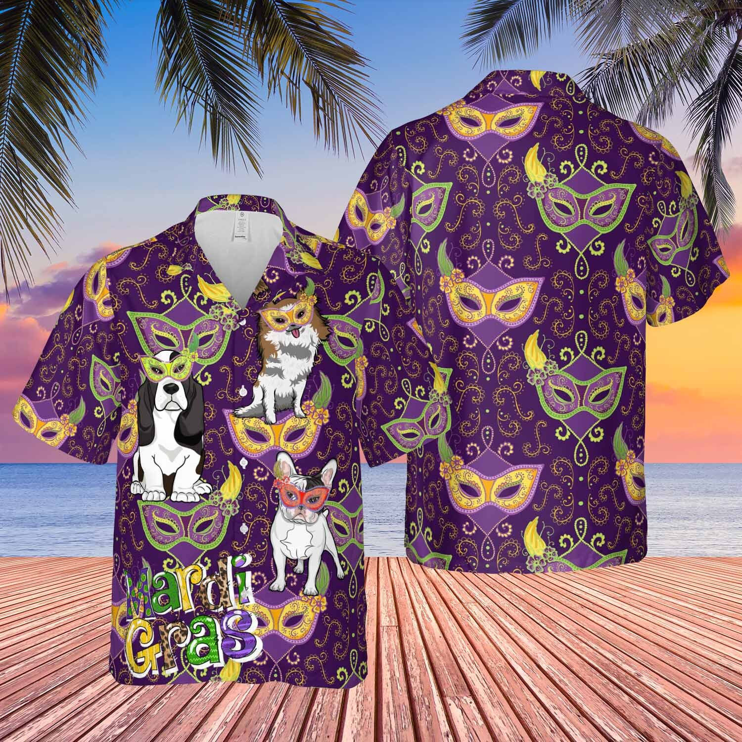 Funny Dogs And Mardi Gras Mask Pattern Hawaiian Shirt Gift Ha109125