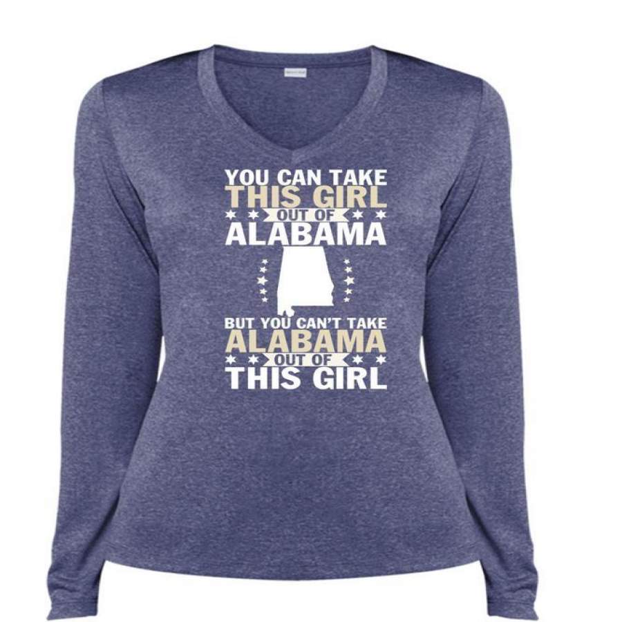 You Can Take This Girl Out Of Alabama T Shirt, My Favorite T Shirt, Cool Shirt (Ladies LS Heather V-Neck)