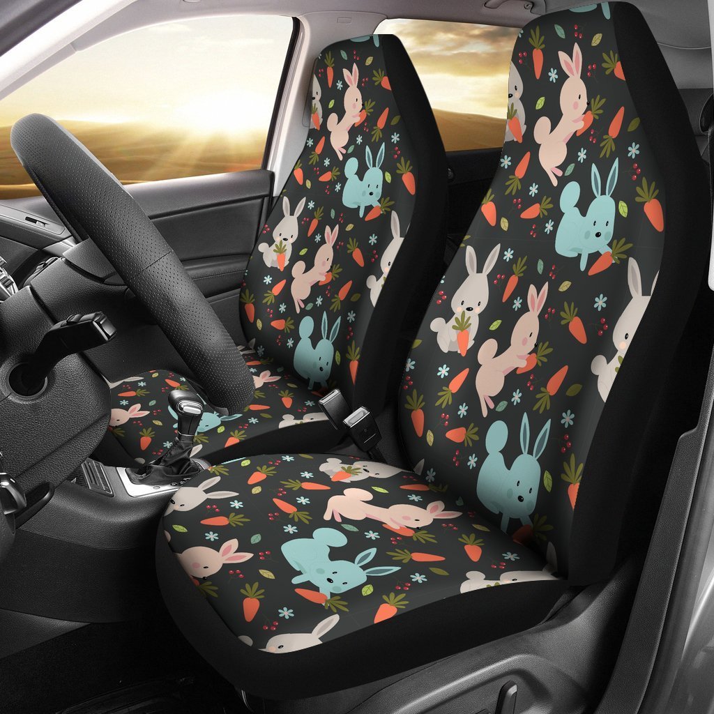 Carrot Rabbit Bunny Pattern Print Seat Cover Car Seat Covers Set 2 Pc, Car Accessories Car Mats