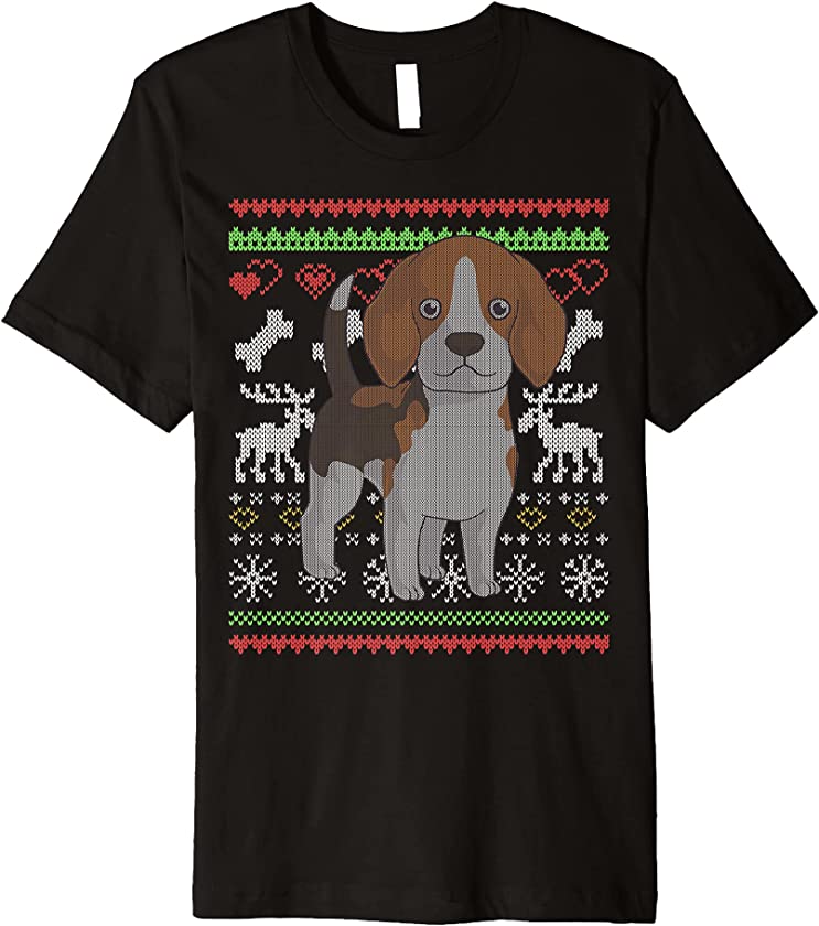 Beagle Dog Santa Claus Ugly Christmas Pattern X-Mas Premium T-Shirt