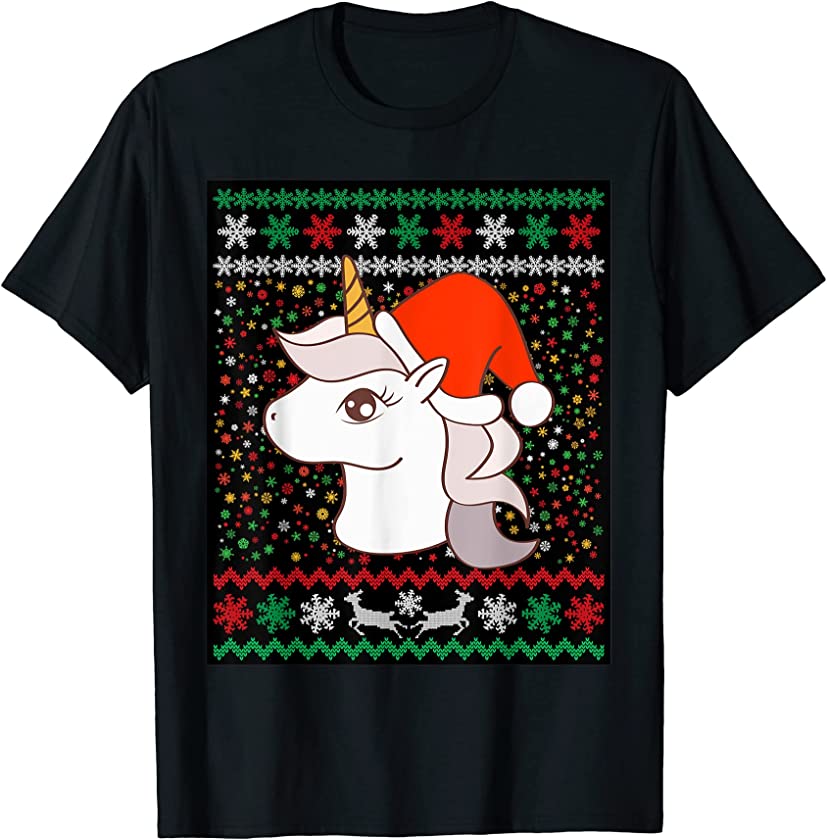 Ugly Christmas Unicorn Sweater Unicorn Xmas Gifts Santa Hat T-Shirt