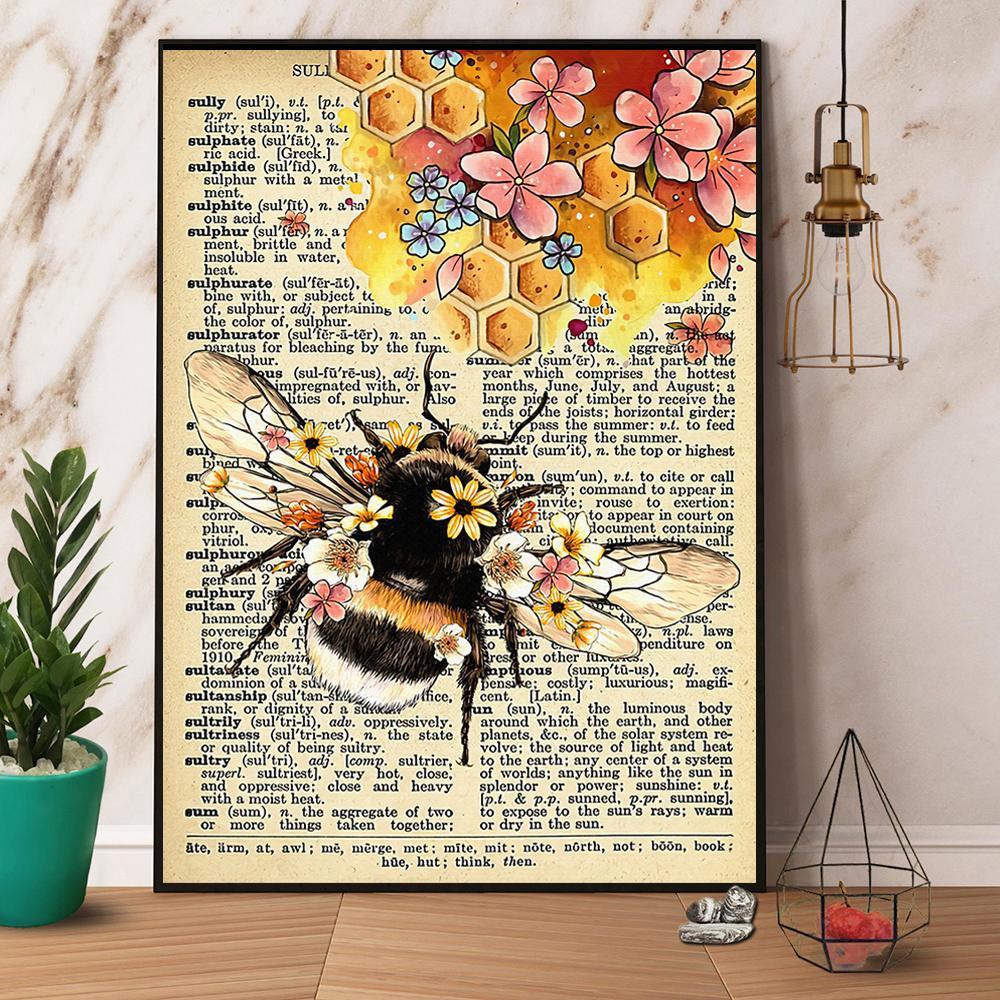 Bee Flower Vintage Honey Bee Paper Poster No Frame  Matte Canvas Wall Decor