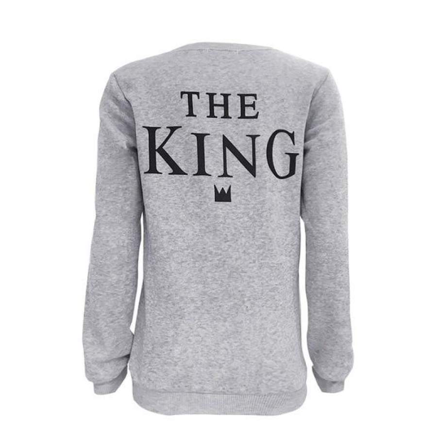 King & Queen Couple Letter Print Tops Blouse Couple Sweater Soft Jumper Pullovers