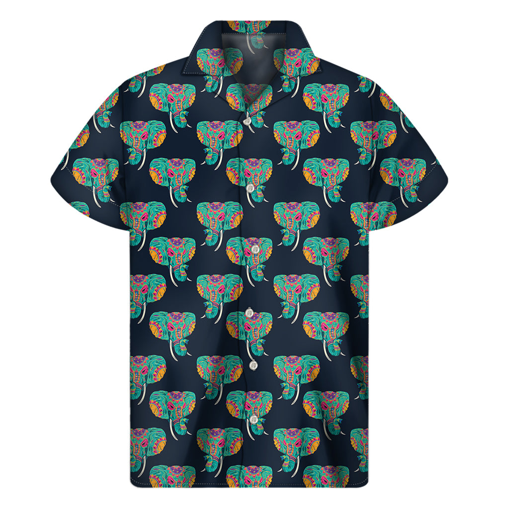 Indian Tribal Elephant Pattern Print Men’S Short Sleeve Shirt