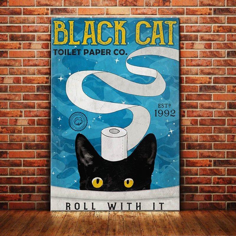 Black Cat Toilet Paper Company Laundry Room Art Print Bathroom Decor Canvas Home Decor